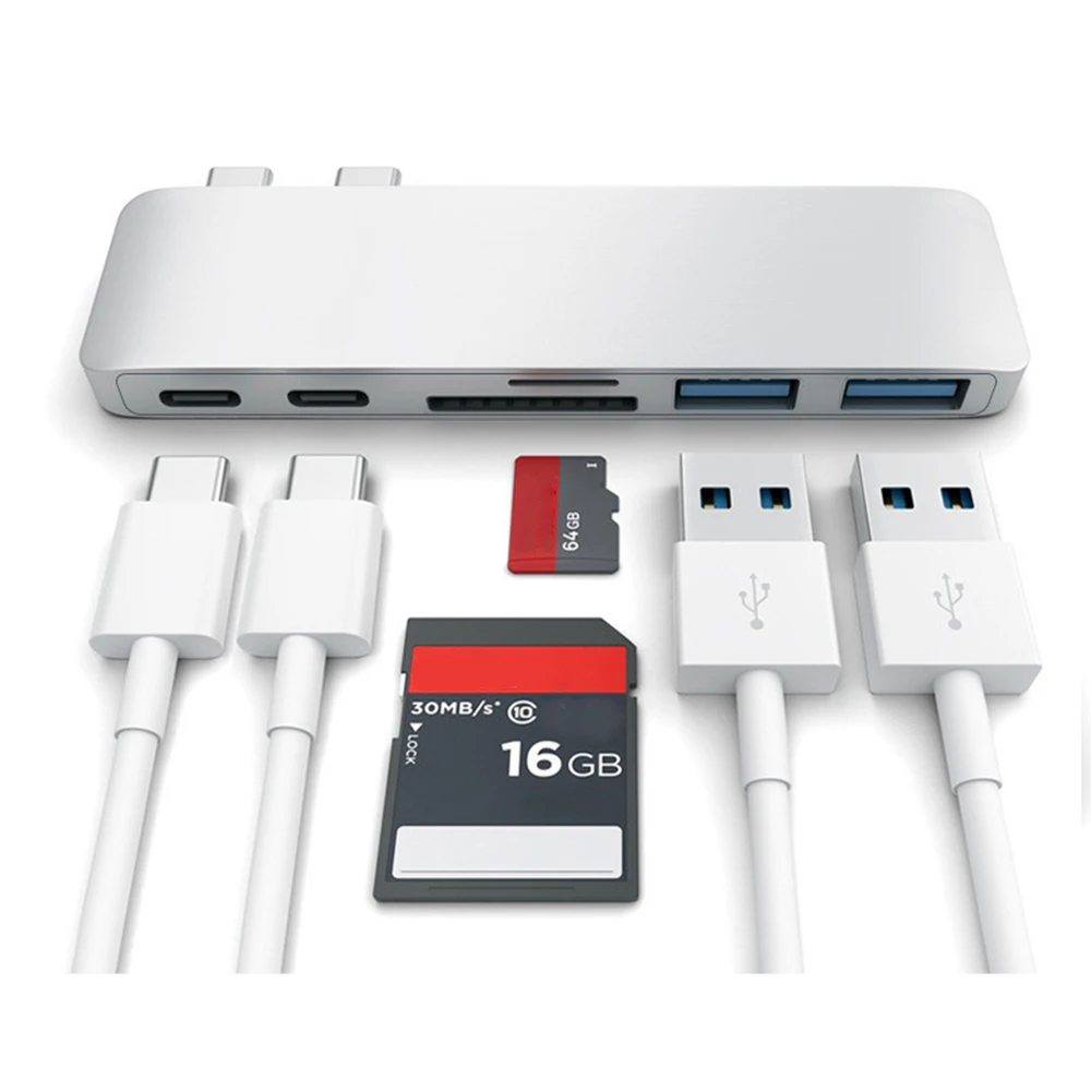 6 в 1 адаптер с двумя разъемами для зарядки и считывания USB C сплиттер 3 0 Type Apple Macbook