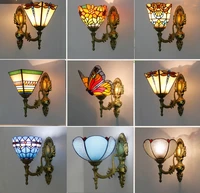 stained glass lampshade batterfly pyramid art wall lamp led bedside study asile wall mounted lamp up or down lighting