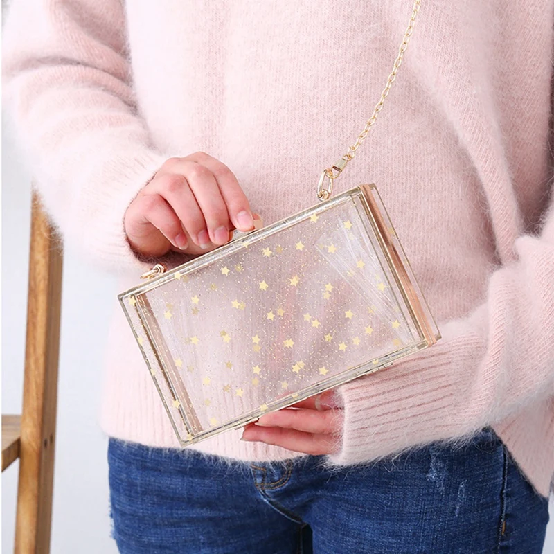 Женский акриловый прозрачный золотой клатч со звездами винтажная Банкетная
