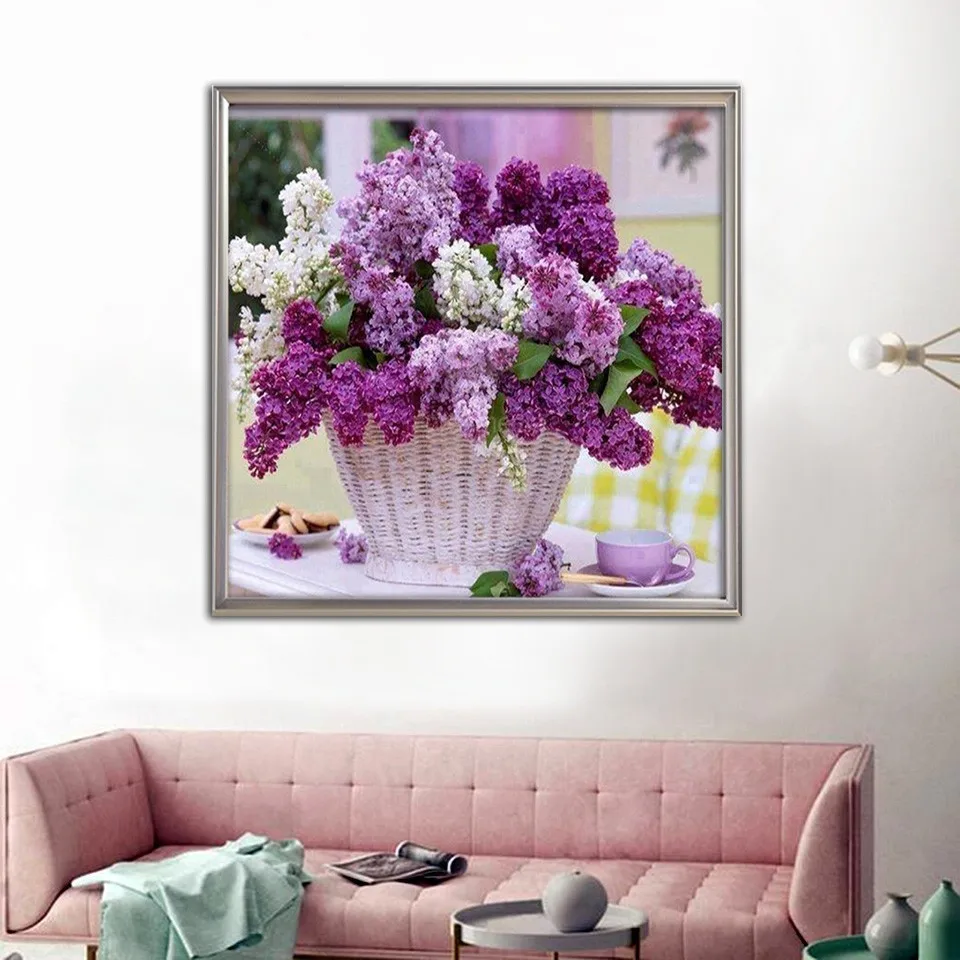 EverShine Diamond Mosaic Flowers Cross Stitch 5D Painting Lavender Picture Of Rhinestones Embroidery Wall Decor | Дом и сад