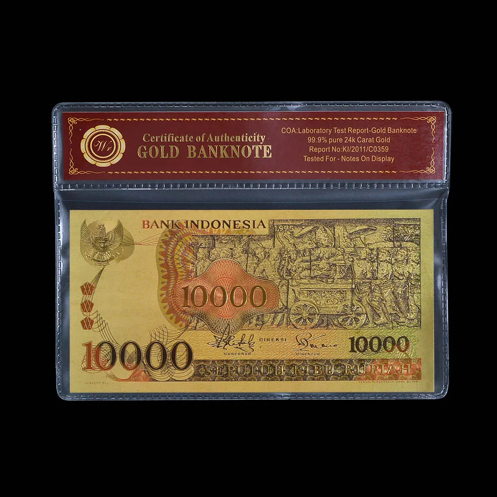 Новейший стиль Индонезийская цветная Золотая банкнота 10000 Rupiah фольга для банкнот
