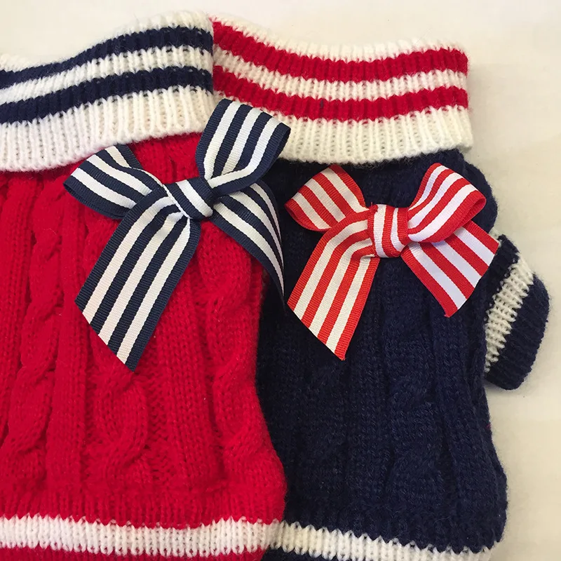 Одежда для домашних животных свитер собак пальто темно синяя одежда полосатый