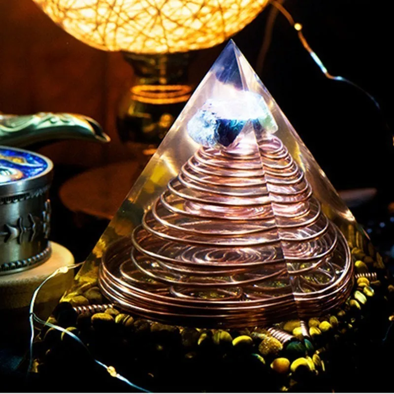 Gathering Orgonite Large Pyramid Multiple High Frequency Triple Helix Energy Tower Organ  Resin Decorative Craft Jewelry Gifr