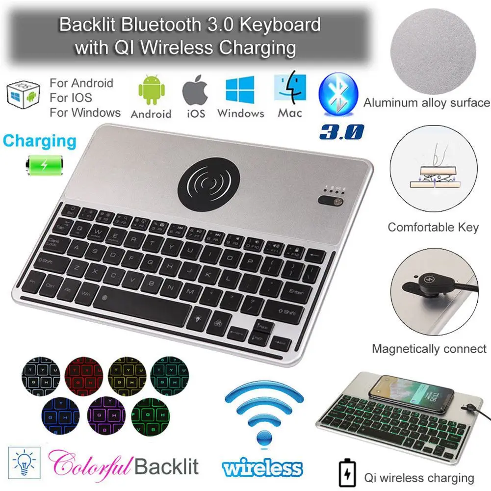 IG 2 в 1 Qi Беспроводное зарядное устройство с Подсветкой Bluetooth клавиатура для