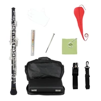 Muslady Professional C Key Oboe Semi-automatic Style Silver Plated Keys Woodwind Instrument with Oboe Reed Gloves Leather Case