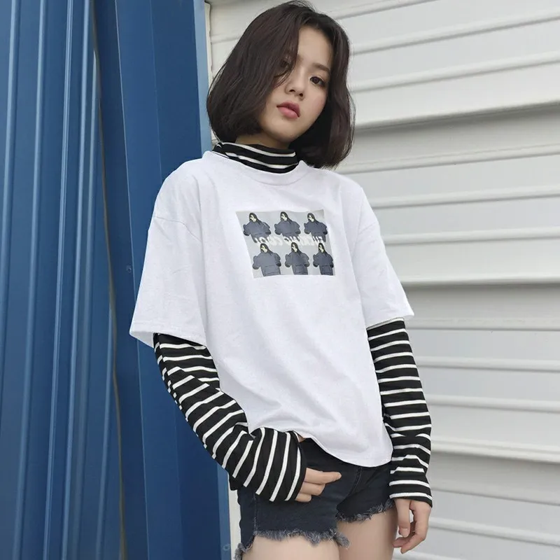 HANCI ROSI Vogue Футболка женская Camiseta поддельная двухкомпонентная полосатая футболка