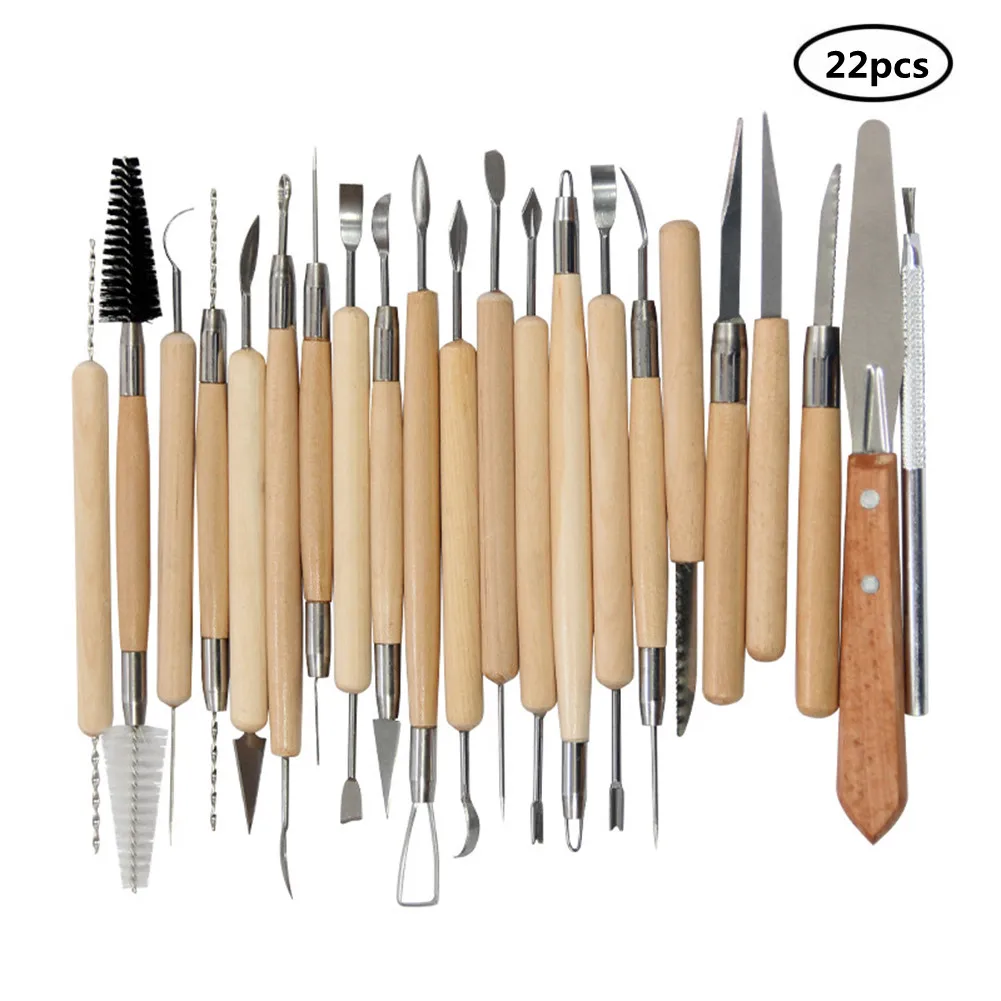 22pcs/set Arts Crafts Clay Sculpting Tools Pottery Ceramics Wooden Handle Modeling Clay Pottery Carving Tool Set Freeshipping enlarge