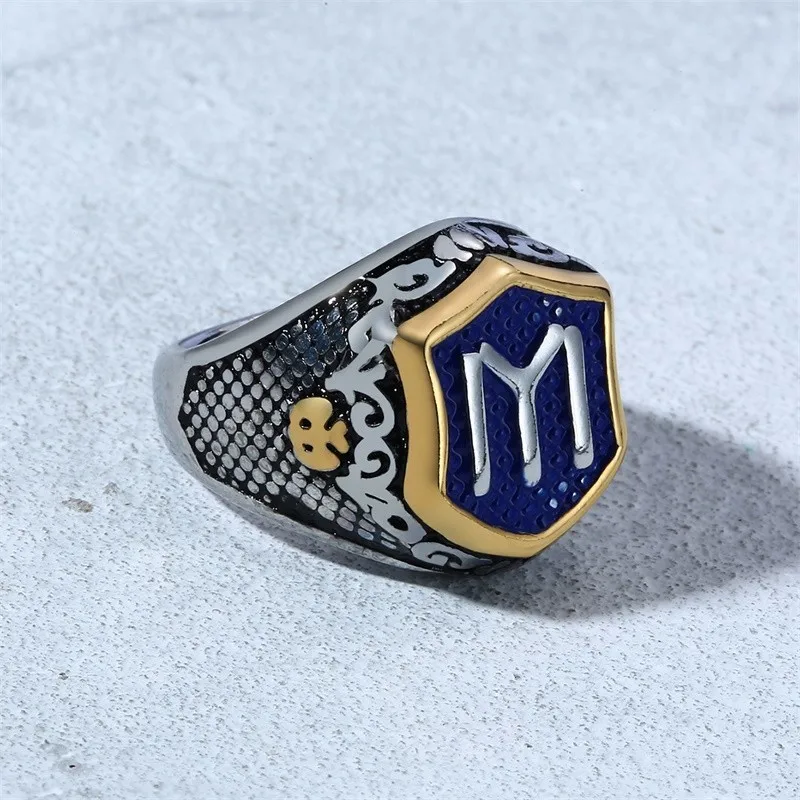 Vnox жесткое мужское кольцо с синим шестигранным верхом кольцом буквенным принтом