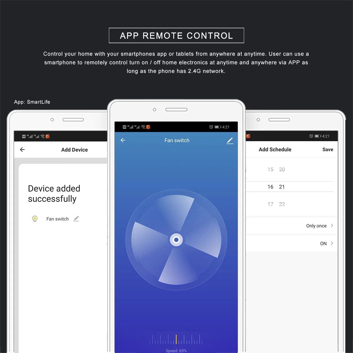 WiFi умный потолочный вентилятор переключатель приложение удаленный таймер и