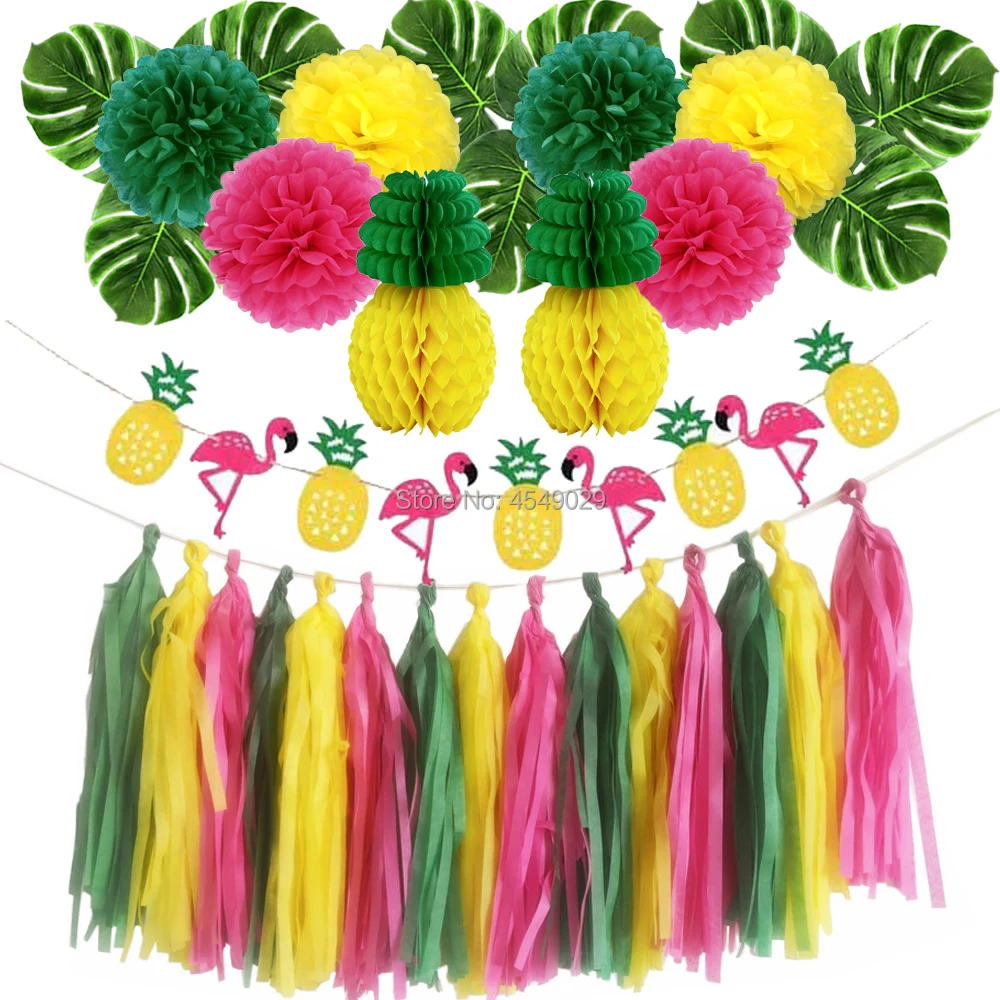 

Wedding Party Table Decoration Flamingo Party Supplies Palm Leaves Hawaiian Birthday Summer Beach Theme Party Pineapple Balloon