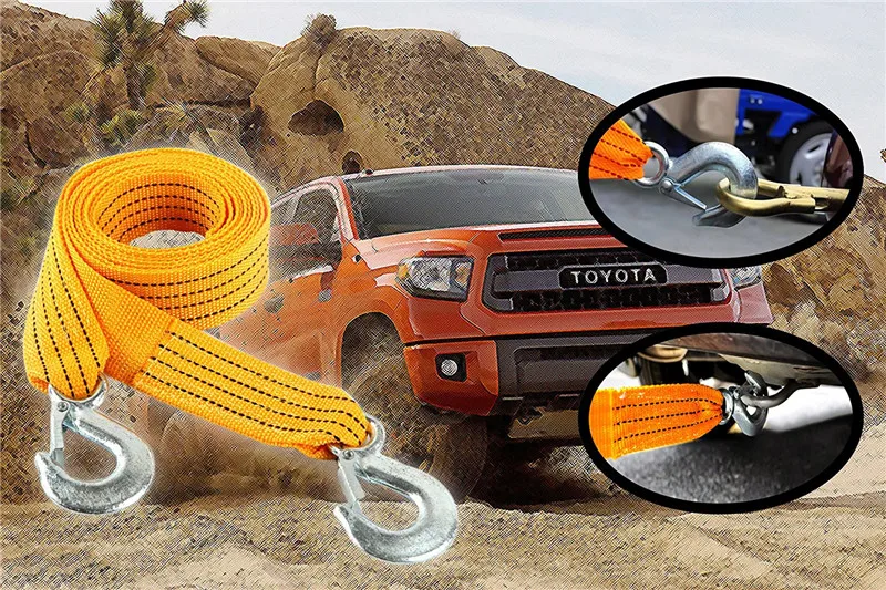 

13 Ft/4M 3 Tonnes Car Towed Emergency Steel Recovery Tow Rope For Car Truck Camping Pulling Rope With Wrought Iron Hooks