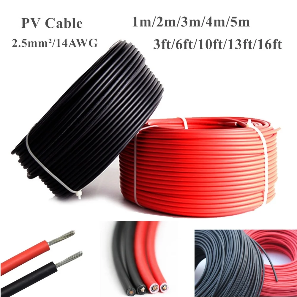 1 м/2 м/3 м/4 м/5 м 2 5 мм/14AWG черный Солнечный соединительный кабель провод для модуля