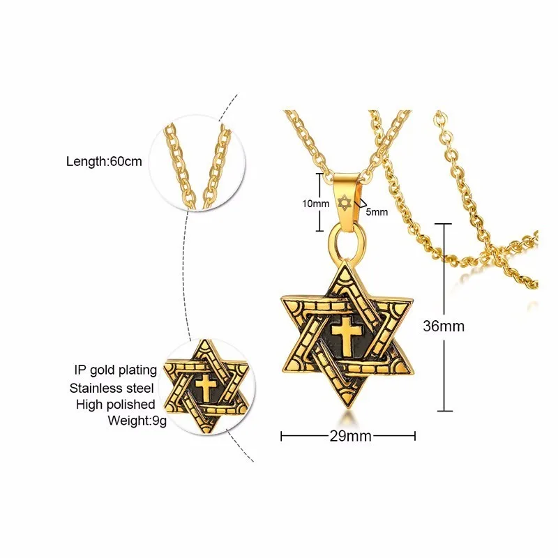 Vnox Нержавеющая сталь Маген Давид Подвеска для Для мужчин крест ожерелья