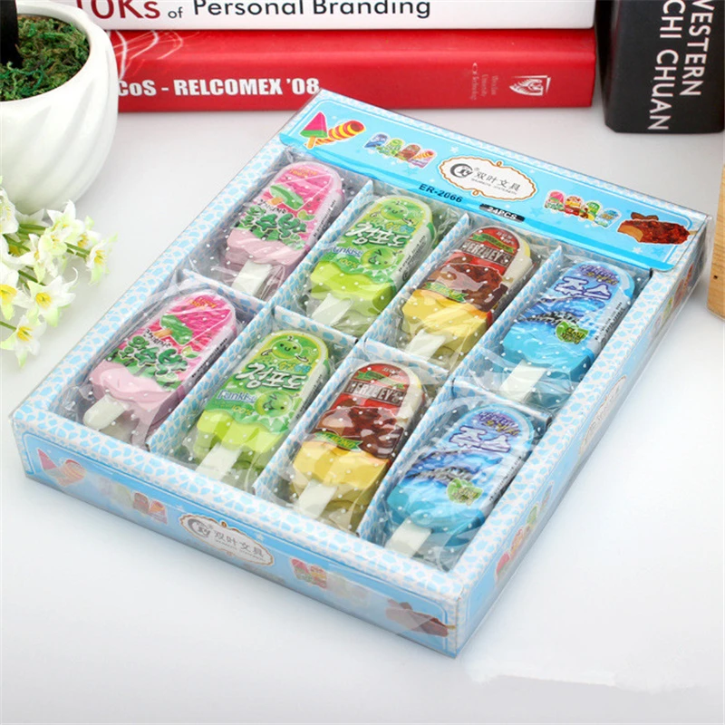 1PC Cute Ice Cream Eraser Kawaii Rubber Popsicle Pencil Erasers For Kids Girls Gift Back To School Supplies Creative Stationery |