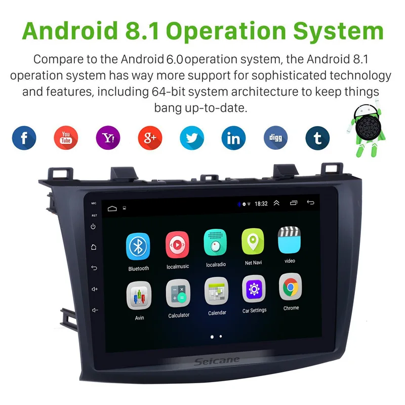 Автомагнитола Seicane 2DIN Android 8 1 GPS мультимедийный блок плеер для MAZDA 3 9 дюймов Wi Fi