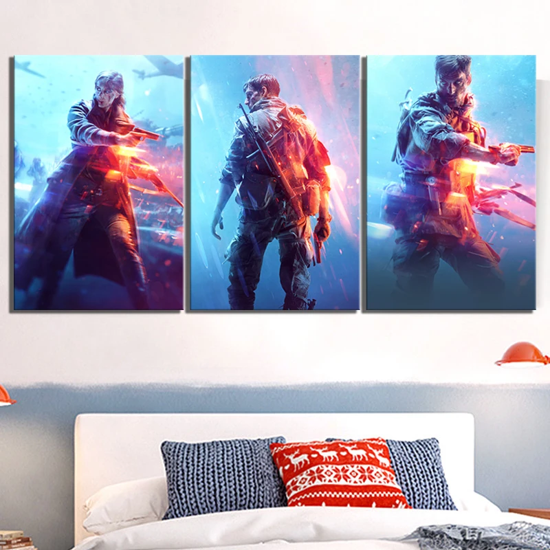 3 предмета видео игры серии Battlefield V плакаты постеры HD солдат картины на холсте