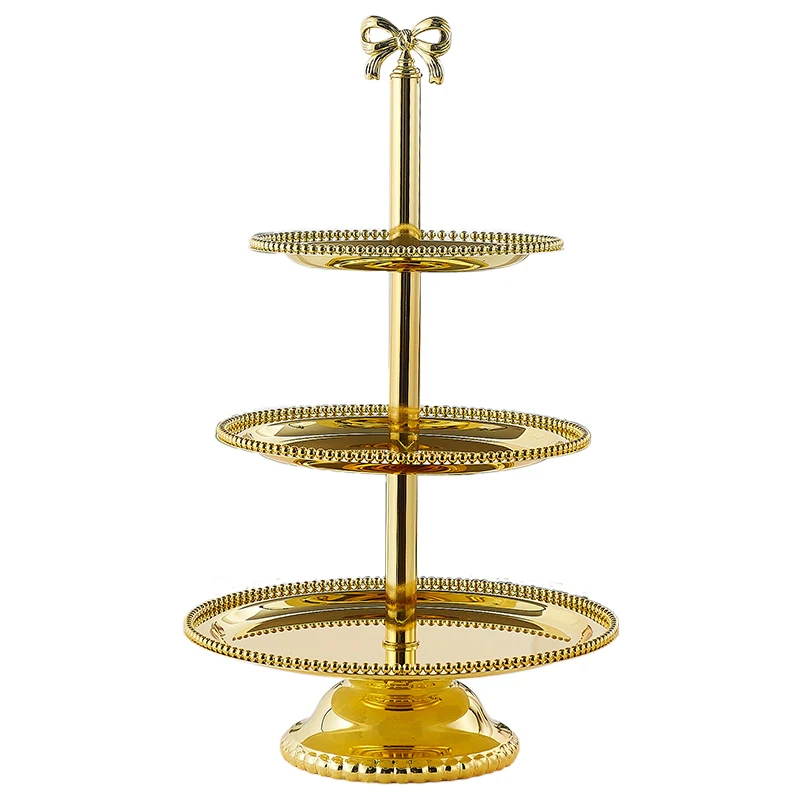 

Golden Three-layer Cake Stand Wedding Cup Cake Display Stand Fruit Plate