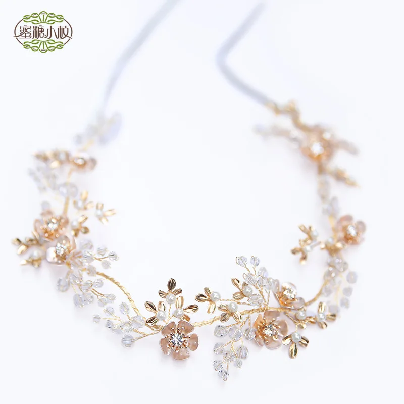 

Fashion Bride Hair Ware Wedding Jewelry Decorate All-match HandMade Leaf Flowers And Plants Silk Ribbon Hair Band Headwear D2248