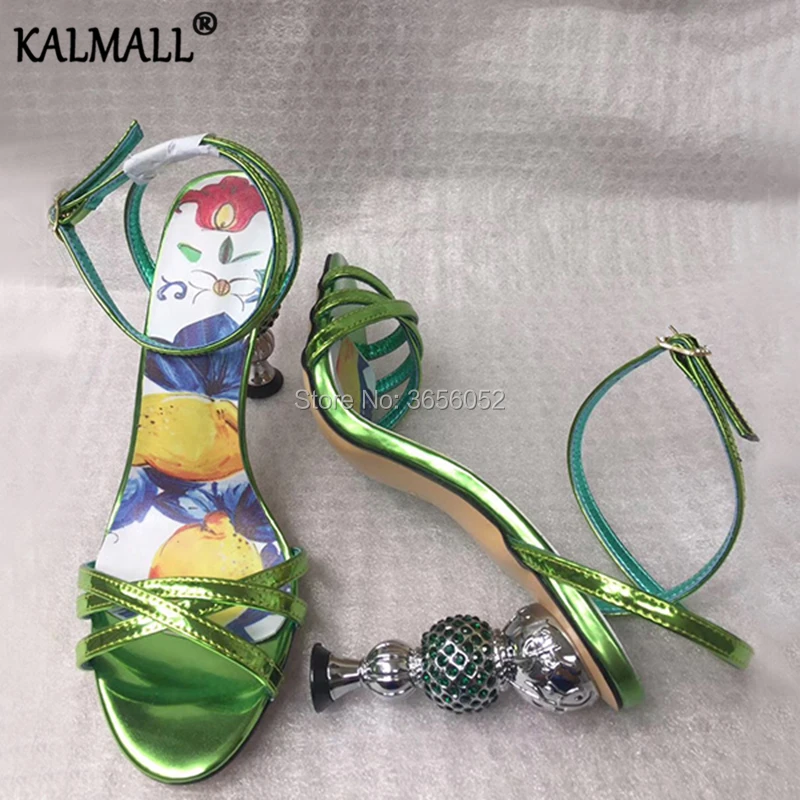 Женские свадебные туфли KALMALL с кристаллами и странным каблуком красные зеленые
