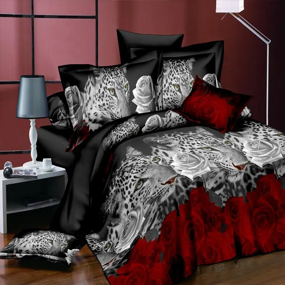 

Bed Sheet 4PCs Set 3D Animal Prints Sanding Quilt Cover Set Including 1 Duvet Cover 1 Flat Sheet 2 Pillowcases