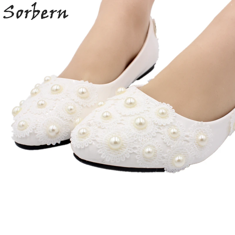 

Sorbern Sun Flower White Wedding Shoes Flats Comfortable Small Size Bridal Shoes Women Pointed Toe Cheap China Size 35-40