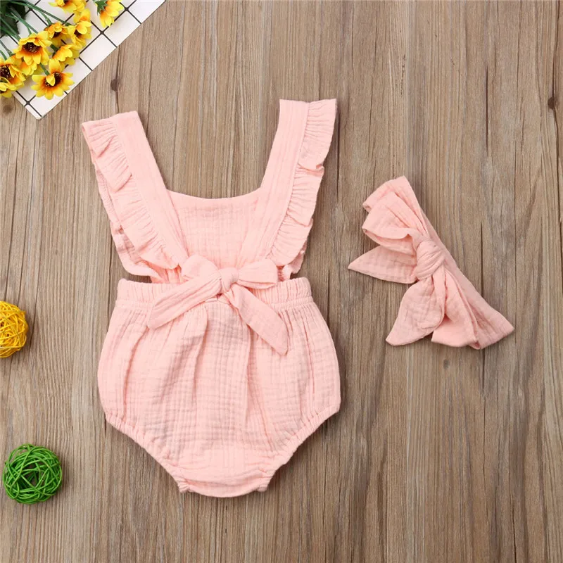 

PUDCOCO Newest 2020 Newborn Baby Girls Cotton Kids Jumpsuit Bodysuit Headband Clothes Fashion GIRL Outfits 3-24M