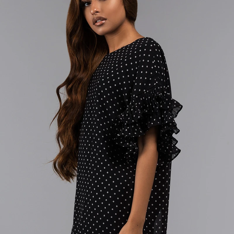 Акира для женщин горошек рюшами 3/4 рукавом Прозрачная накладка мини