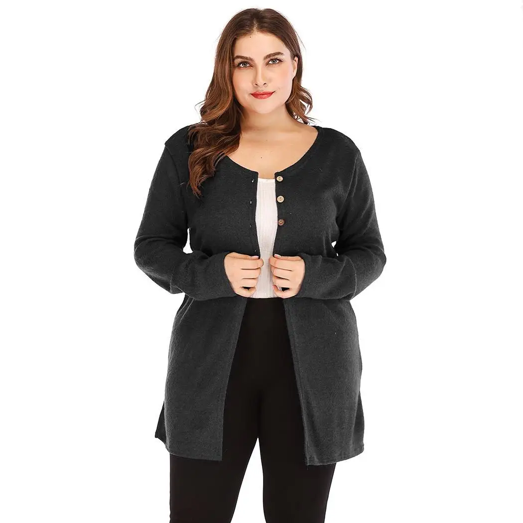 Women Fashion Round Neck Long Sleeve Button Solid Single Breasted Plus Autumn Winter Size Coat Causal | Женская одежда