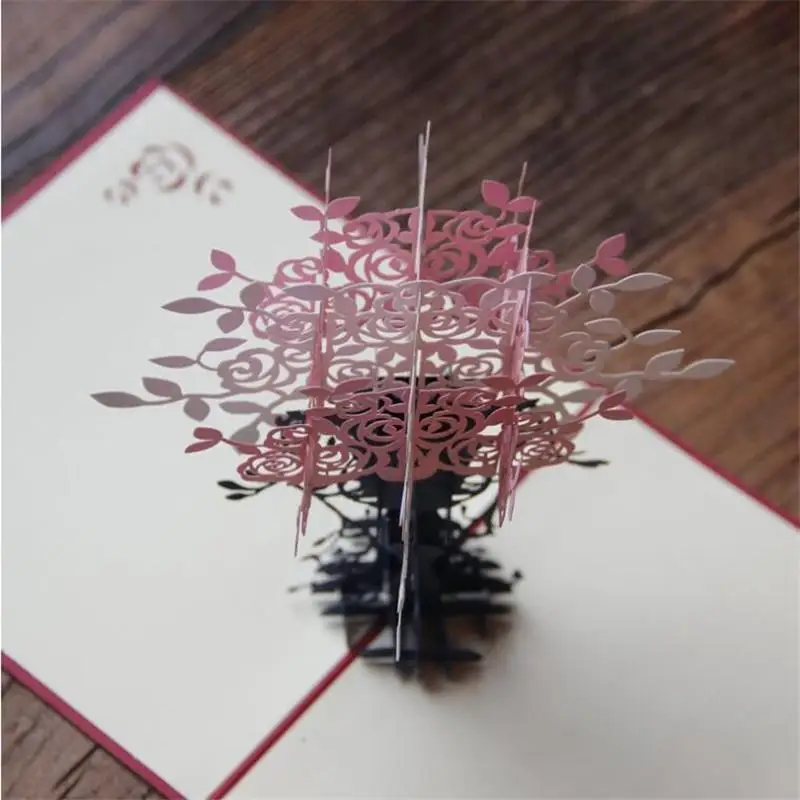 3D Pop Up розовый цветочный горшок открытка Рождественская ручной работы
