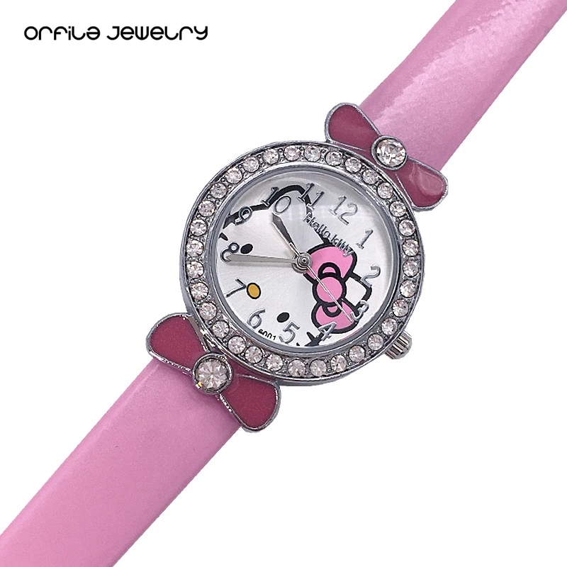 ORFILA милые блестящие часы hello kitty детские наручные с кожаным ремешком для девочек