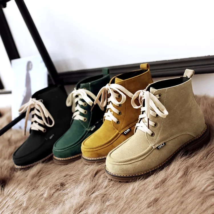 

2019 New Autumn And Winter Women Shoes British Style Leather Women Boots Low Heel Women Motorcycle Boots Plus Size