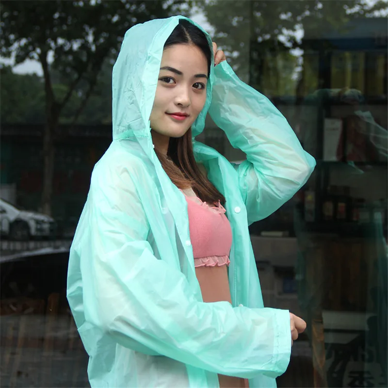 Transparent Raincoat Women men EVA Portable Outdoor Travel Rainwear Waterproof Camping Hooded Ponchos Plastic Rain Cover | Дом и сад