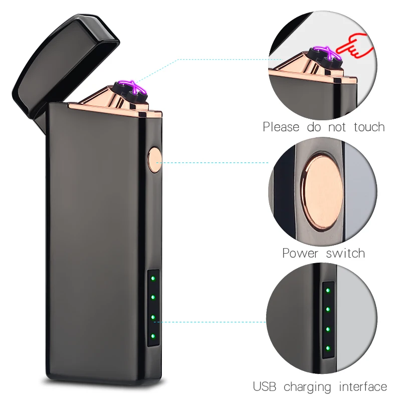 Двойная дуговая Электронная Зажигалка Usb металлическая перезаряжаемая