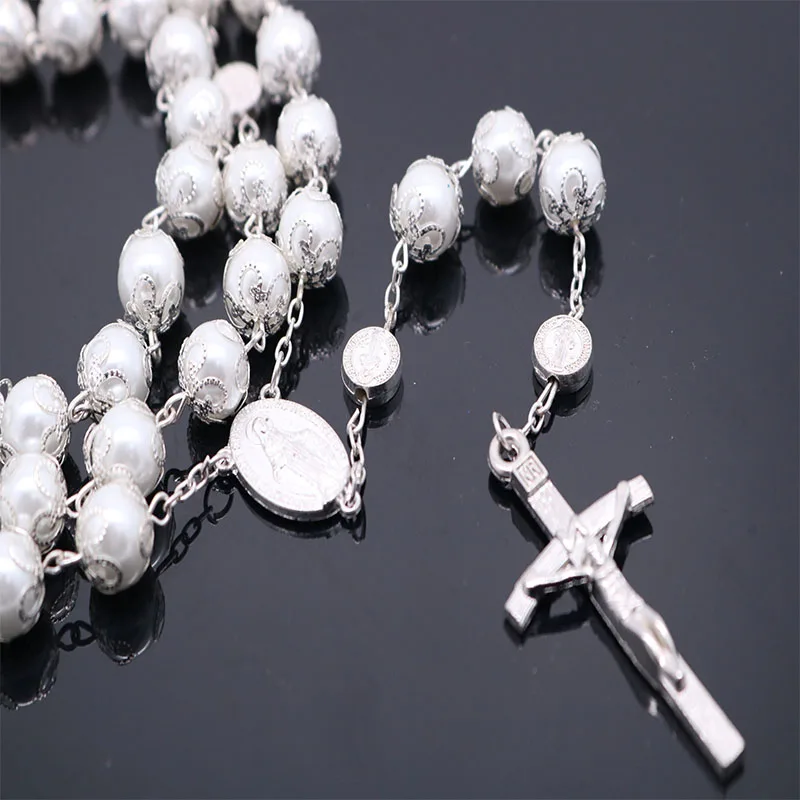 10 мм длиной четки ожерелье с большими жемчужинами подвески кресты Jesus Christ в стиле