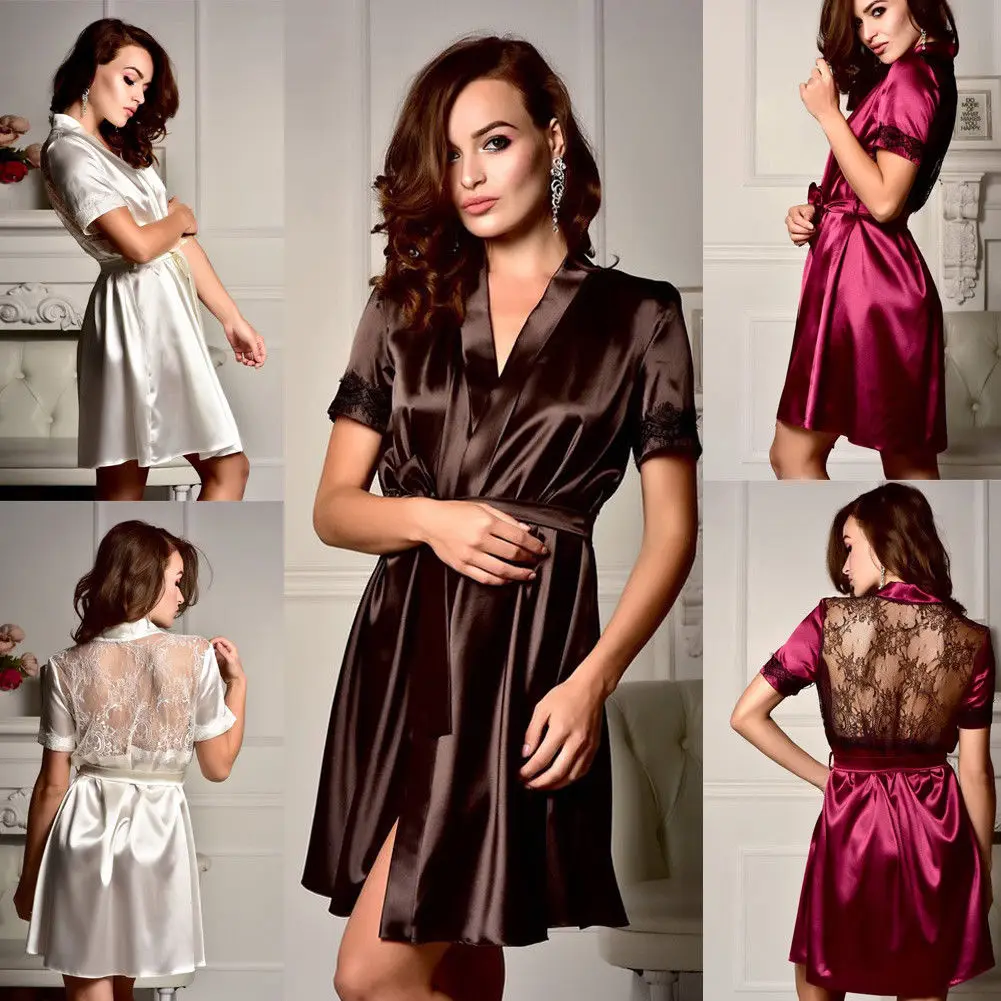 Женское атласное шелковое ночное белье кружевное ночная рубашка|Халаты| |