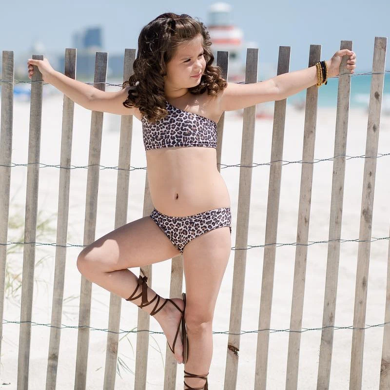 Купальник из 3 предметов Леопардовый милый детский комплект бикини купальник с