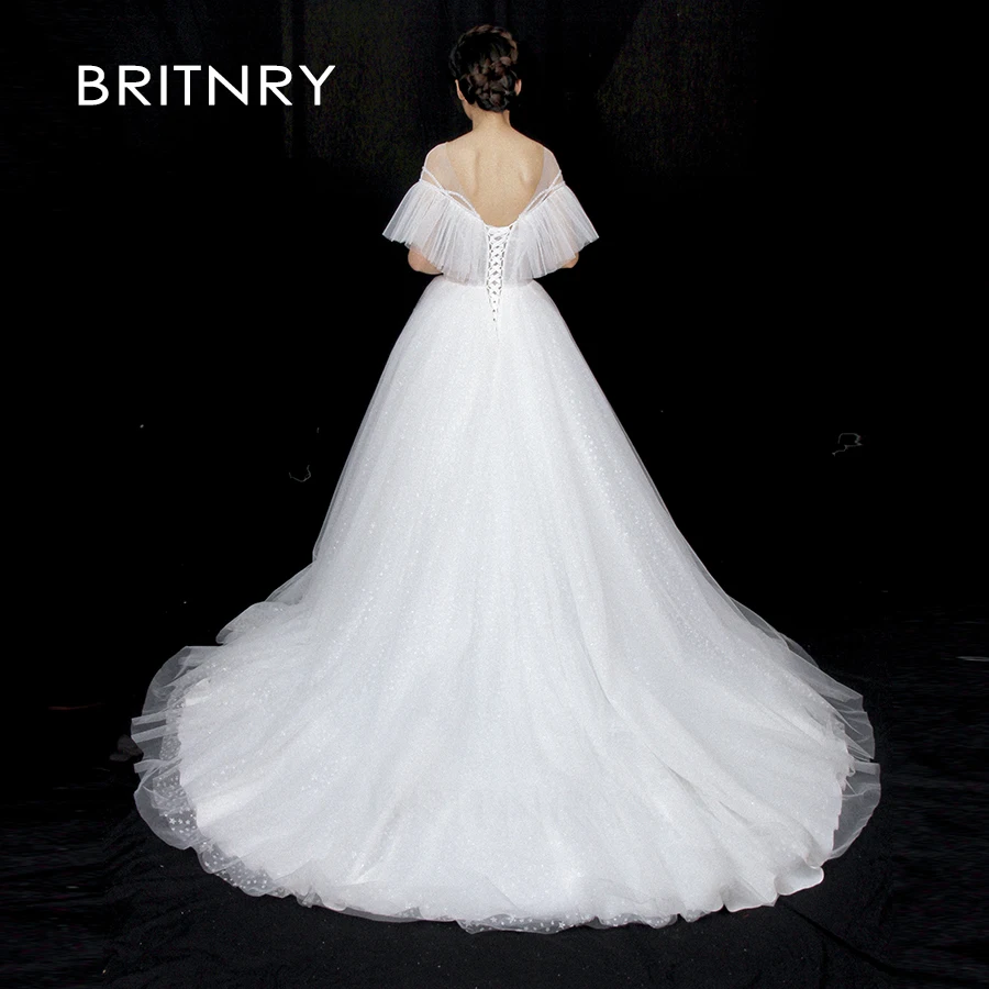 

BRITNRY Sexy A-Line Boat Neck Wedding Dress 2020 Romantic Robe De Mariage vestido de noiva Illusion elegant Wedding Dresse