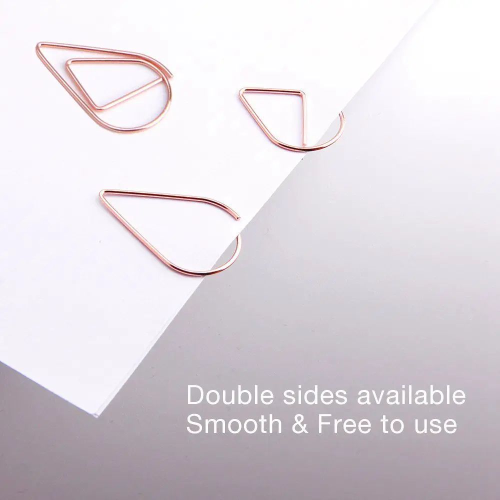 200 шт Розовое золото милые бумажные зажимы гладкая капля скрепки для бумаги