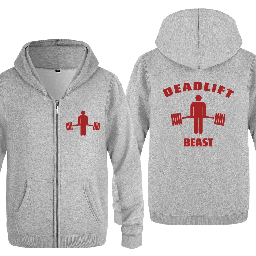 Мужские флисовые толстовки на молнии Deadlift Beast-Gym с капюшоном для занятий тяжелой