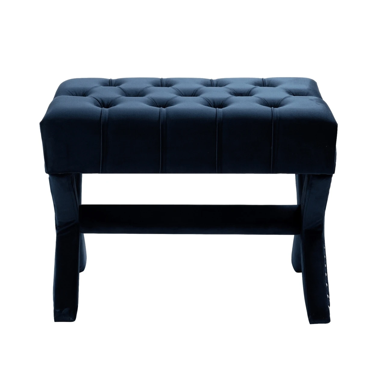 Emma Velvet Button Tufted Ottoman-X-Legs | Серебряная отделка Nailhead современный и функциональный