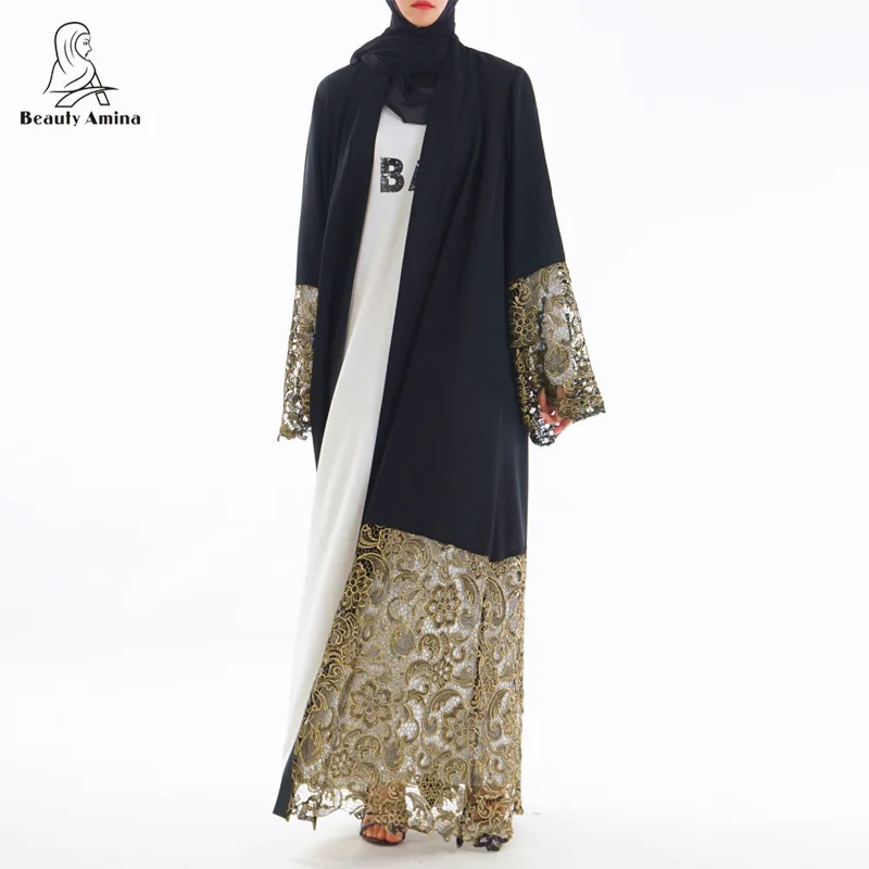 Luxury Embroidery Lace Hollow Out Abaya Muslim Maxi Dress Cardigan Long Robe Gowns Jubah Kimono Ramadan Arab Islamic Prayer |