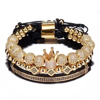 3pcsset hip hop crown bracelets 8mm cubic micro pave cz ball charm braided braiding man luxury jewelry pulseira bileklik