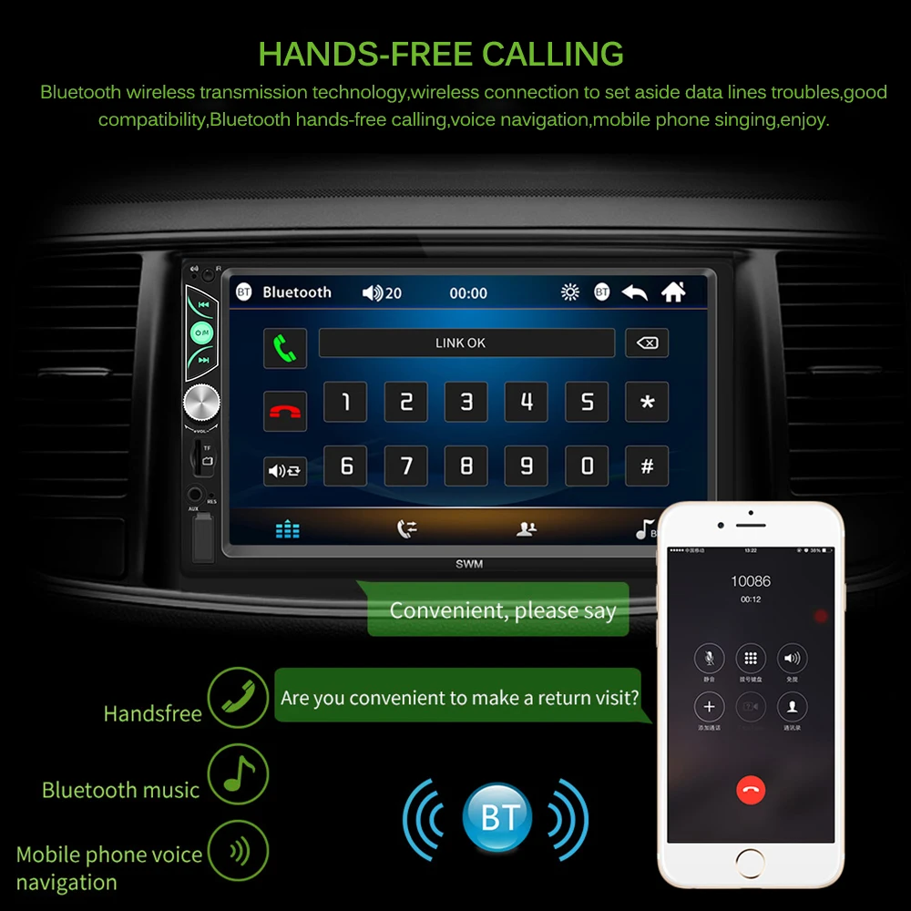 ALLOMN 2 Din In Dash 7 дюймов Автомобильный MP5 видео плеер Поддержка для Android 8 1 и