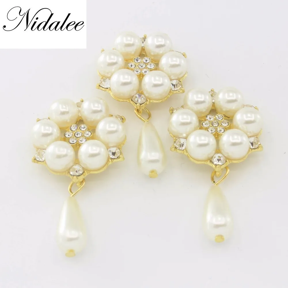 

47mm Pendant Shape Flatback Pearl Rhinestone Button Metal Zinc Alloy Washable Sewing Buttons for Women Jean Decoration 10pc pack