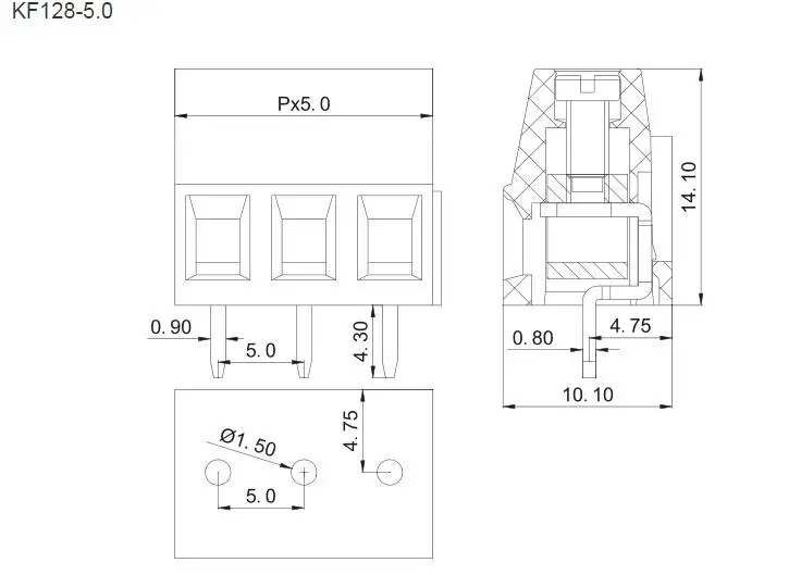 100 шт./лот KF128 5 0 мм 3Pin PCB винт Соединительный клеммный блок разъемов 300V 10A 3P