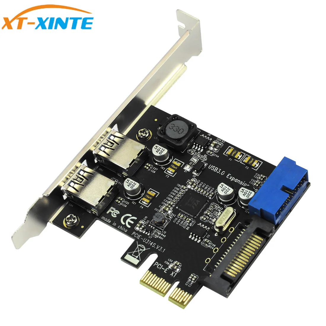 

PCIE to 2 Ports USB3.0 Expansion Card Desktop Front 19/20PIN Header Interface for PCI-E x1/x4/x8/x16 for Windows XP/7/8/8.1/10