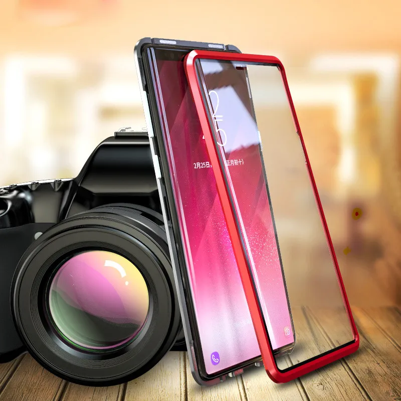 Двухсторонний стеклянный Магнитный чехол для Samsung Galaxy S9 Plus + металлический с