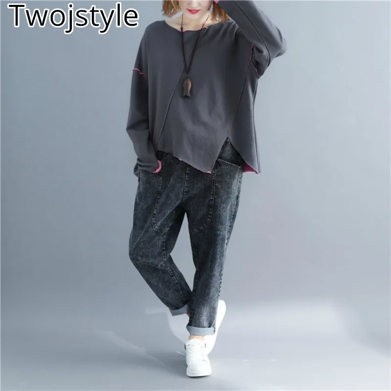Twojstyle 2018 осенью новый Для женщин Swaetshirts Модные свободные большой Размеры длинный