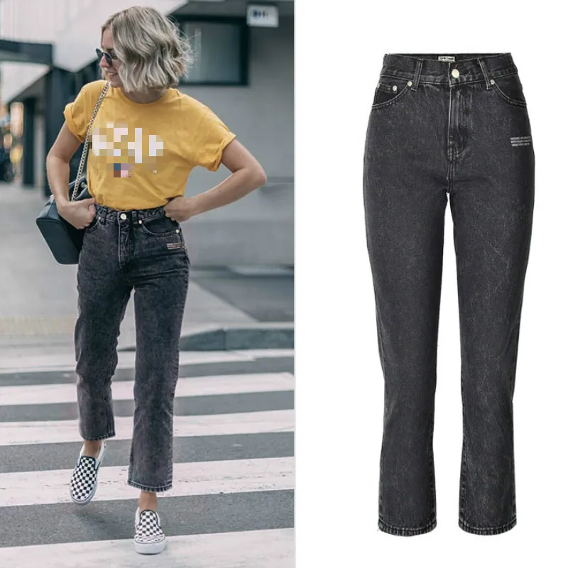 Джинсы LOGAMI женские с высокой талией повседневные Прямые брюки из денима надписью