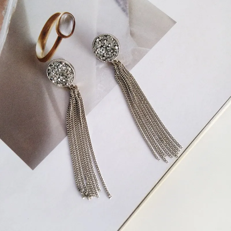 New Fashion Golden Silver Plated Dangle Earring Trendy Hanging Black Rhinestone Long Drop Earrings | Украшения и аксессуары